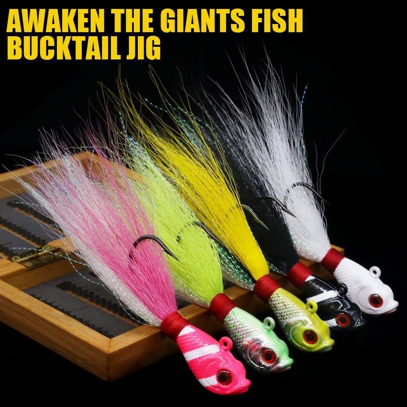 XFISHMAN Bucktail Jigs Saltwater Hair Jigs Head - Fishing Lures Assorted Kit (5 Pack) - Image 2